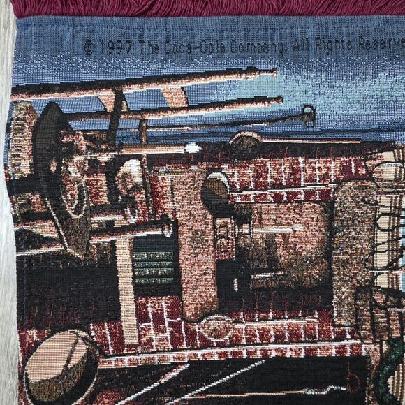 Vintage 1997 Christmas Coca Cola Table Runner Reclining Santa 72” Holiday Decor - Picture 2 of 8